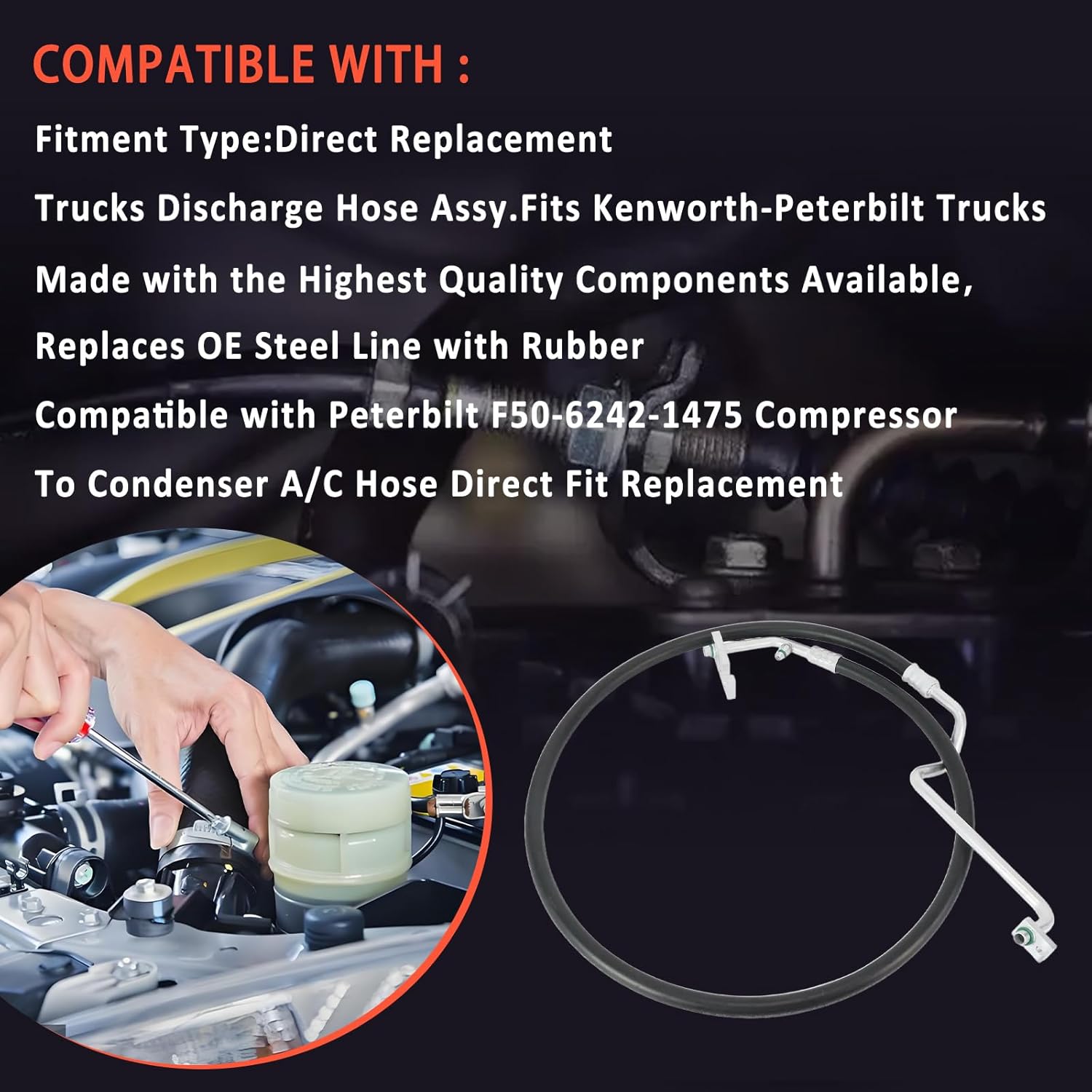 F50-6242-1475 Discharge AC Line Compressor to Condenser A/C Hose Assembly Fit for Peterbilt Kenworth Trucks Replace 09-1406 683-T9379 T9379 683-2648