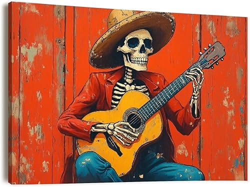 Miniatura 39 de Canvas Wall Art Prints Funny Skeleton Mexicano Culture Skeleton Vaquero Guitarra Halloween Large Framed Artwork Wall Paintings Pictures Posters