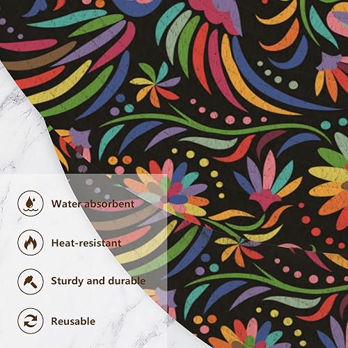 Miniatura 3 de ZRWLUCKY 3 Pcs Trivet Table Runner for Hot Pots and Pans 15in Cotton Thread Weave Dish Holder for Teapot Plate Holder Colorful Ornate Flowers and