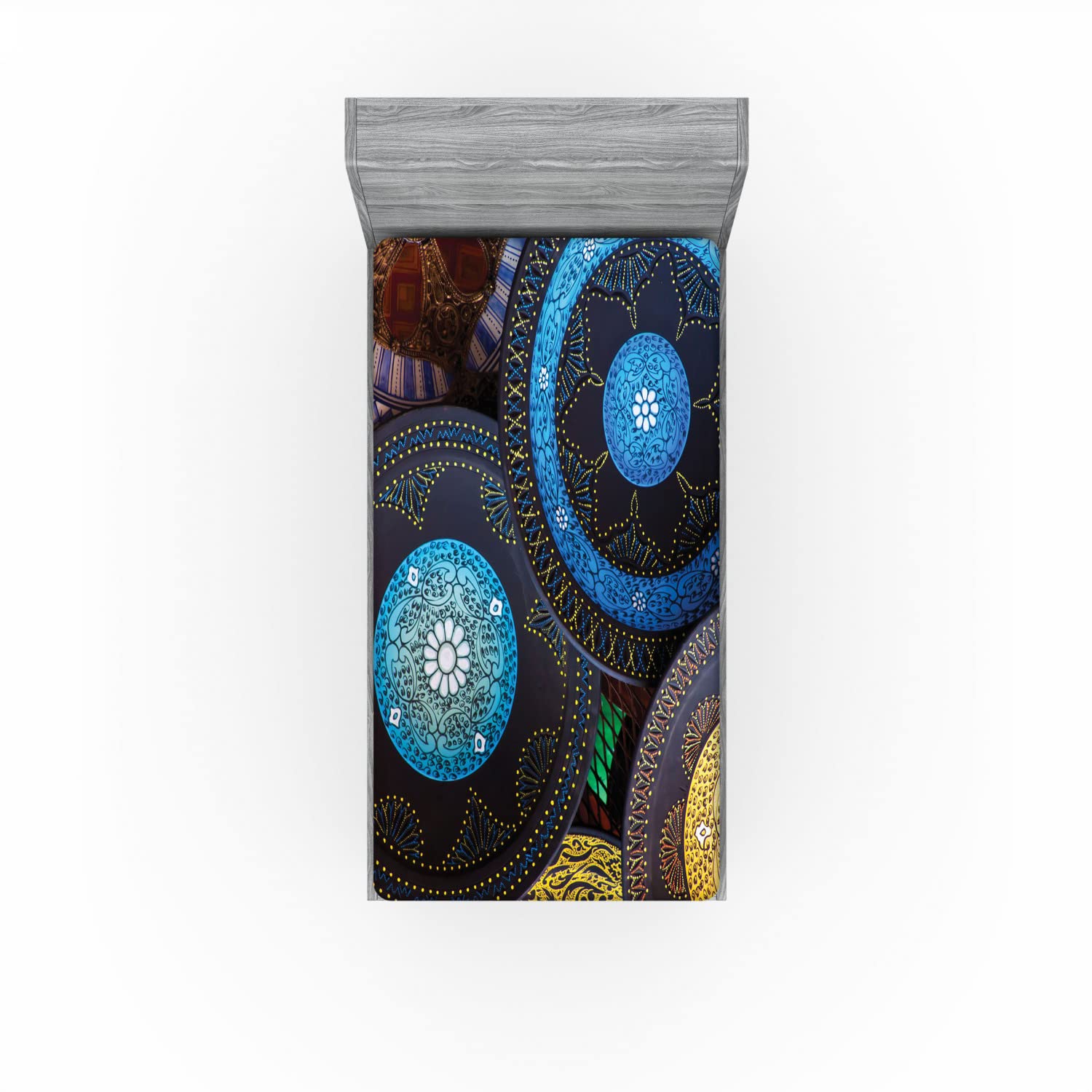 Ambesonne Moroccan 2 Pack Fitted Sheet, Old Touristic Places, Bed Cover All-Round Elastic Deep Pockets 2 Pieces, Package Contains 2 Twin Size Fitted Sheets, Blue Burgundy