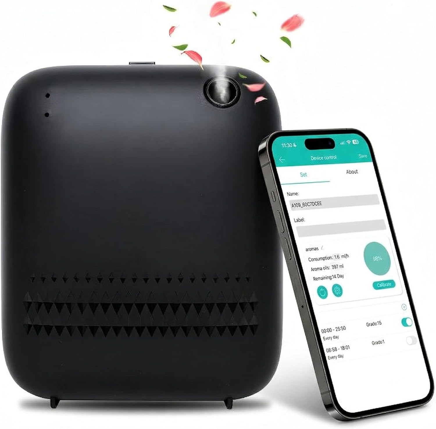 Waterless Essential Oil Diffuser, Smart Cold Air Scent Machine 500 Sq.ft for Home & Hotel, Wall Mounted, USB/Battery Operated, 150ml Nebulizing Aromatherapy Diffuser for Large Room, Black