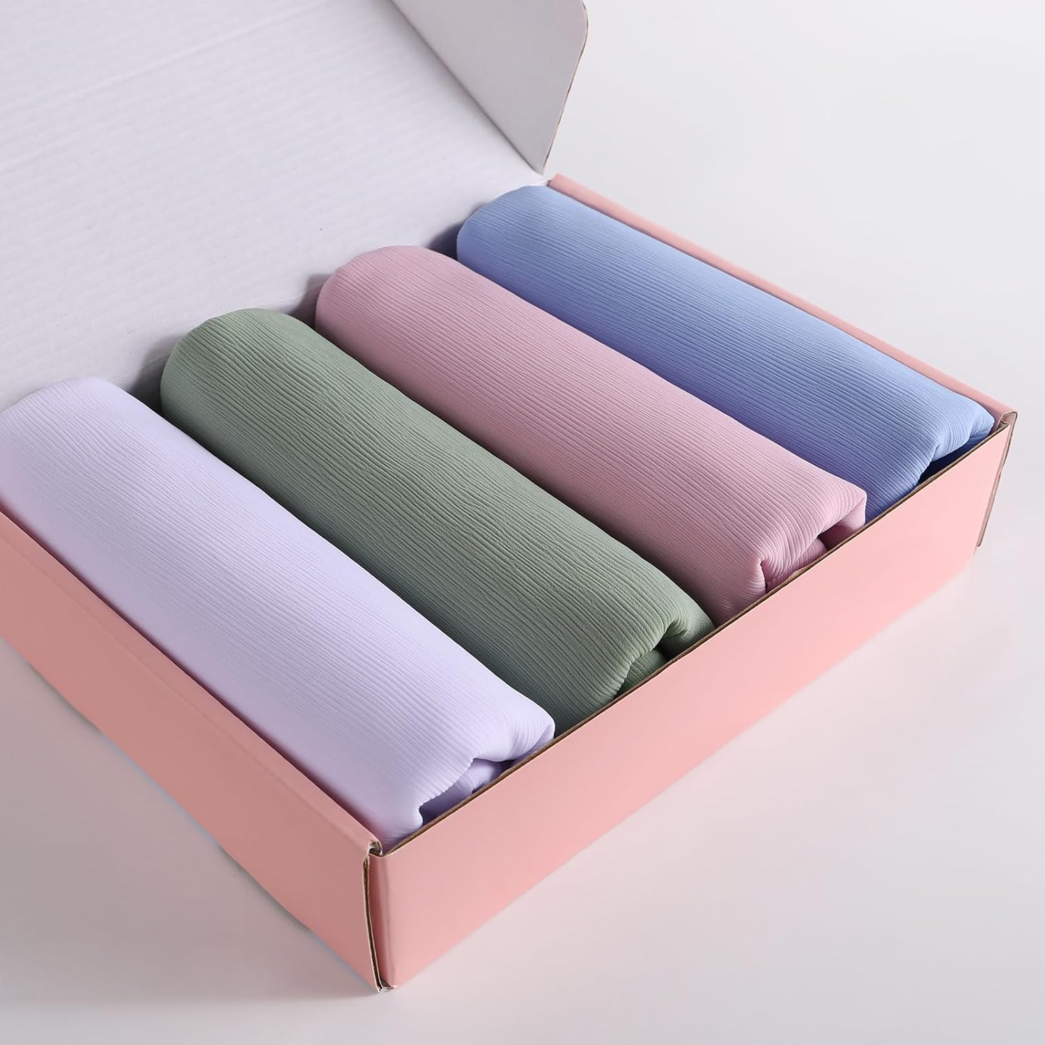 Febfim 4PCS Premium Dubai Muslim Women Chiffon Crinkle Hijab Scarf Plain Chiffon Bubble Hijab Wrap Shawl - Image 5