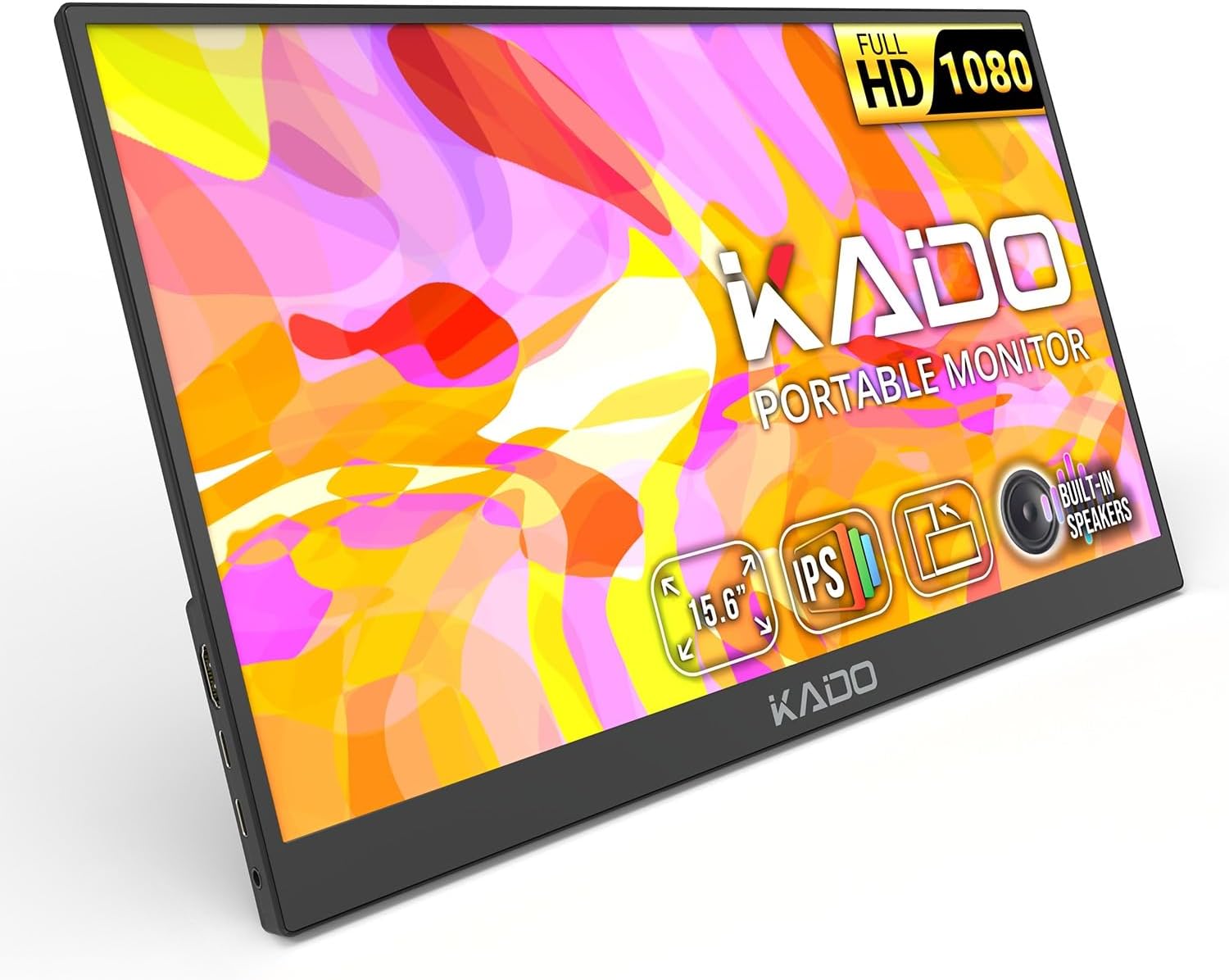 Kado Portable Monitor 15.6-Inch FHD 1080p, 45W Reverse Charging 1920x1080 USB-C HDMI Gaming Monitor IPS Display Built-in Speakers, Second Display Kickstand for Laptop PC Phone Mac Xbox PS4/PS5 Switch