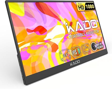 Kado Portable Monitor 15.6-Inch FHD 1920x1080 USB-C HDMI IPS Display | 45W Reverse Charging, Gaming Monitor Built-in Speakers, Second Display Kickstand for Laptop PC Phone Mac Xbox PS4/PS5 Switch