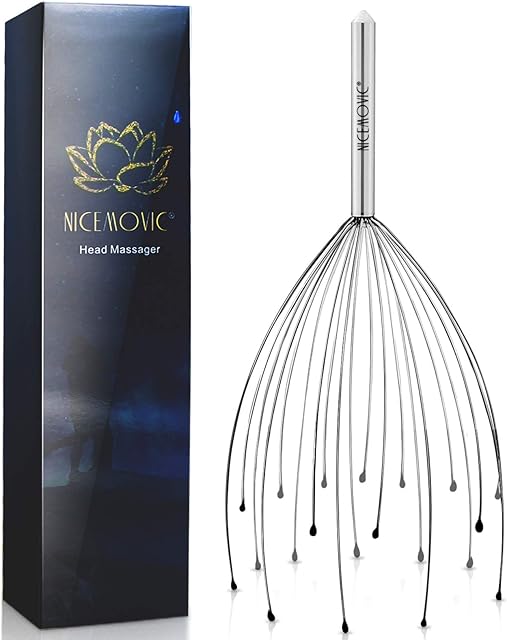 NICEMOVIC Head Massager Scalp Massage Scratcher with 20 Fingers Head Scratcher for Deep Relaxation, Hair Stimulation and Body Stress Relax (Random Colors)