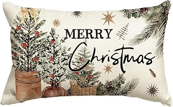 AVOIN colorlife Merry Christmas Eucalyptus Red Berries Throw Pillow Cover, 12 x 20 Inch Winter Holiday Cushion Case Decoration for Sofa Couch