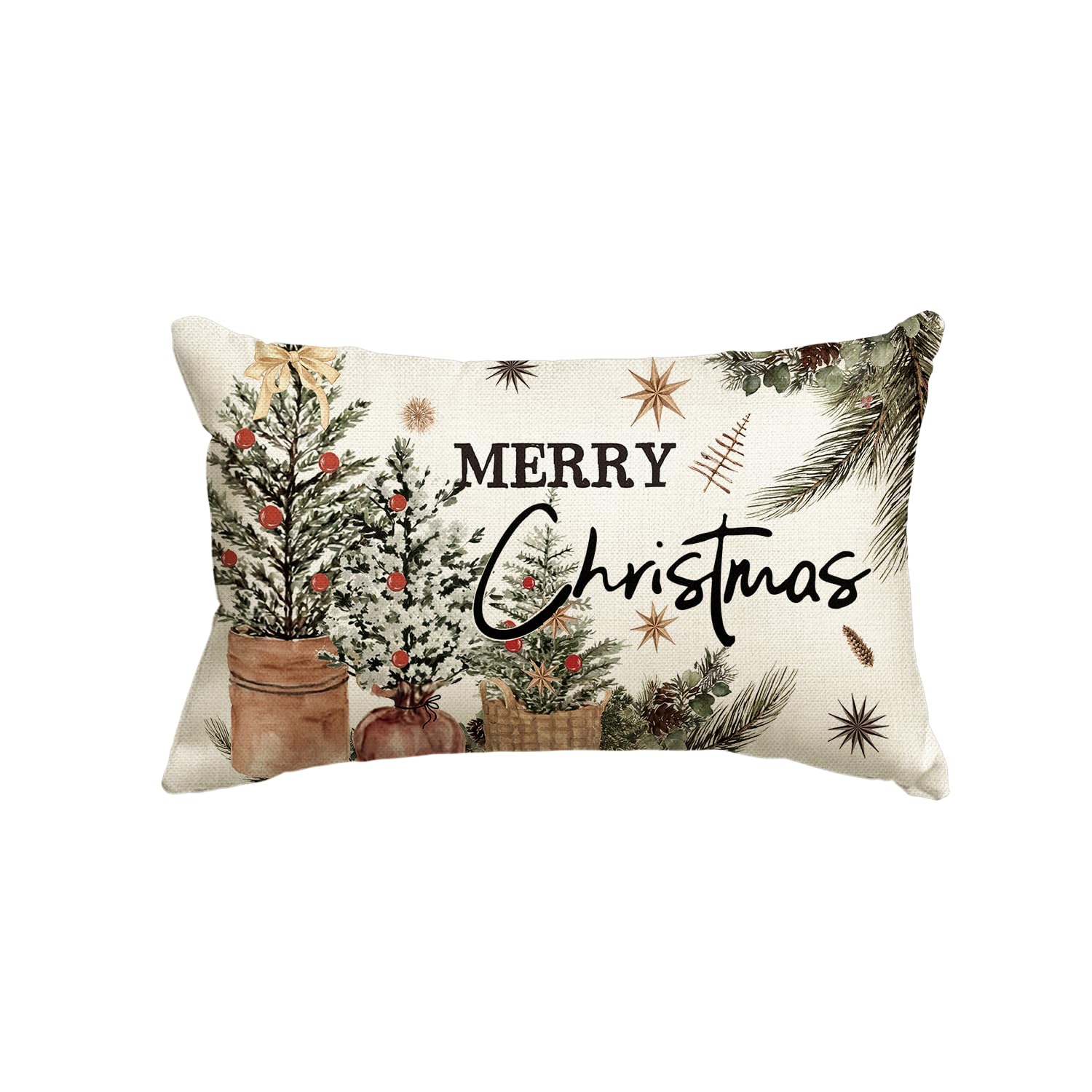 AVOIN colorlife Merry Christmas Eucalyptus Red Berries Throw Pillow Cover, 12 x 20 Inch Winter Holiday Cushion Case Decoration for Sofa Couch