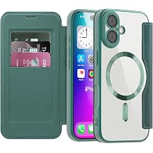 Dteck for iPhone 17 6.3", 2025 Flip Wallet Case with Magnetic Clear Back/Camera Lens Protector, Wireless Charging Compatible, 3 Card Slots, RFID Blocking, PU Leather Protective Slim Cover, Green