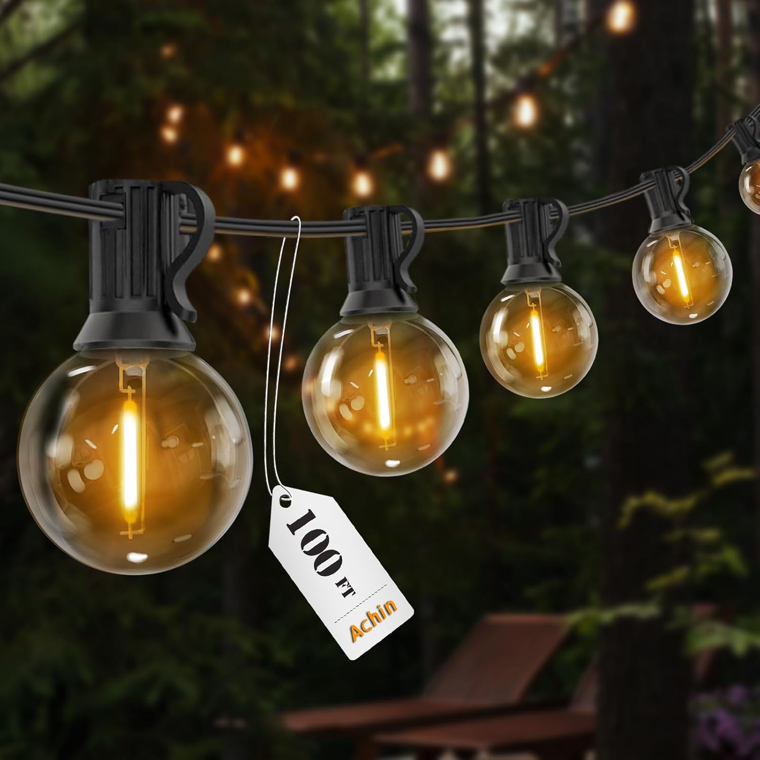 Achin 30M Festoon Lights Outdoor Mains Powered 100FT with 50+3