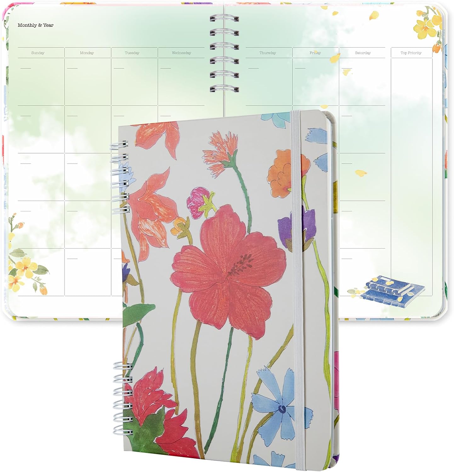 SIIXU Colorful ??Monthly Dateless Planner — Floral Organizer for Work & Personal Organization, A5 Small Pretty Journal with Unique Flower Designs (Floral-B, 5.8" × 8.3")