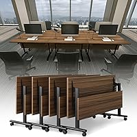 LKATOR Folding Mobile Conference Table with Wheels - 8-10 Person Flip Top Training Table for Office Meetings