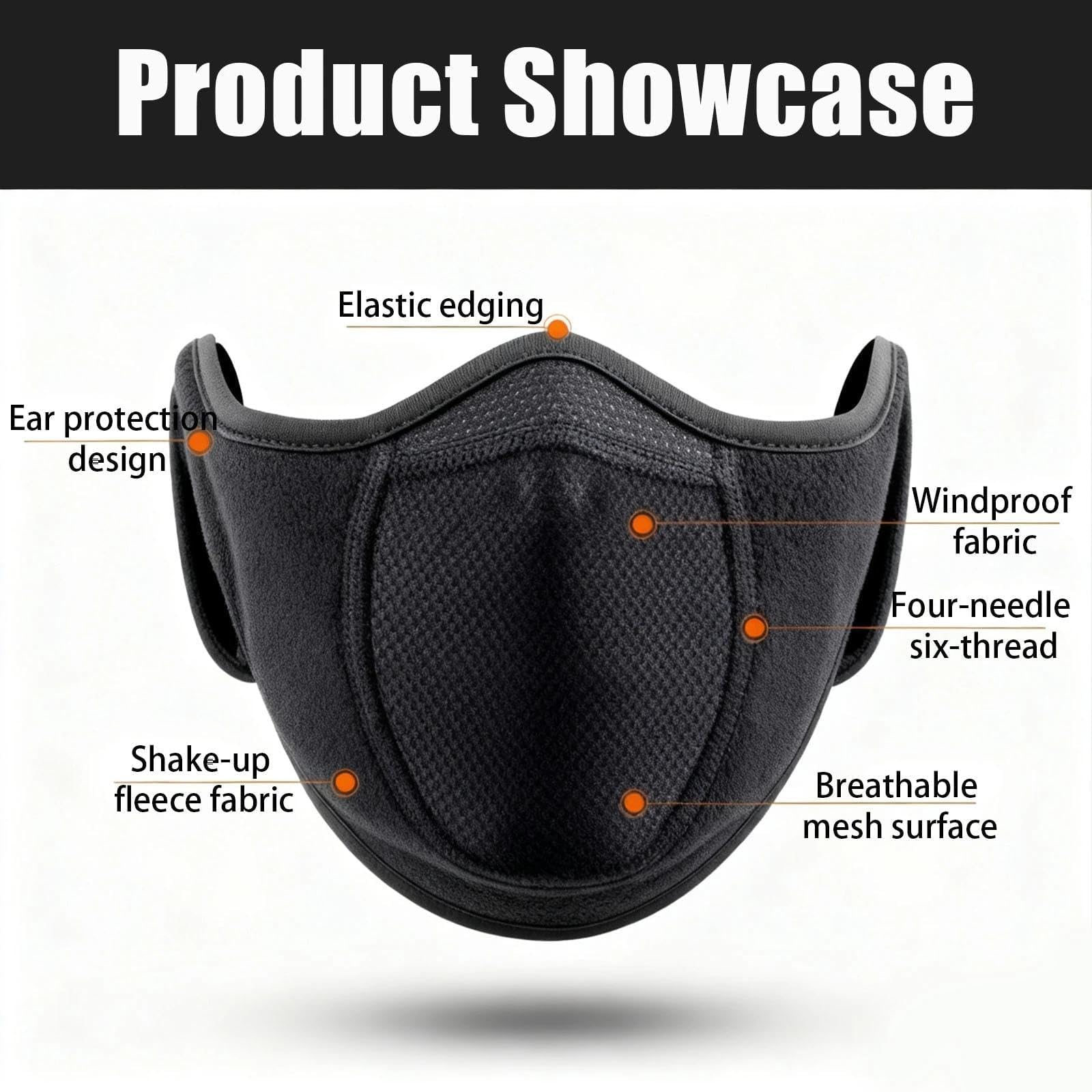 Demi Masque Coupe Vent Masque de Ski avec Cache Oreilles réglables, pour Homme et Femme pour l'hiver et la Course à Pied pour Moto, vélo, Ski, Snowboard, randonnée, activités de Plein air