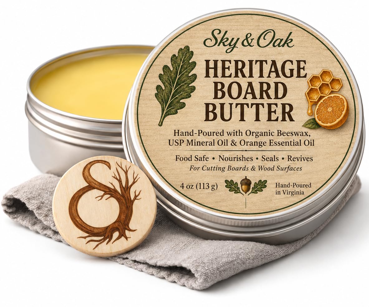 Heritage Board Butter – Food-Grade Cutting Board Wax &amp; Wood Conditioner with Beeswax, Mineral Oil &amp; Sweet Orange Oil – for Cutting Boards, Butcher Blocks &amp; Wood Surfaces Made in USA