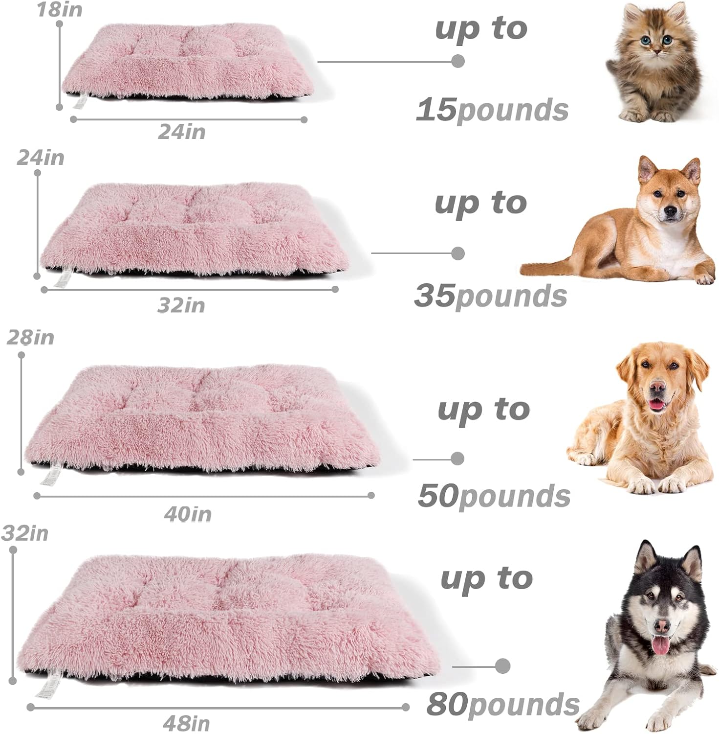 Patas Lague Soft Plush Dog Bed Crate Mat for Small Dogs (24 * 18 * 4 in), Faux Fur Fluffy Dog Pet Cat Kennel Pad with Anti-Slip Bottom, Machine Washable,Pink