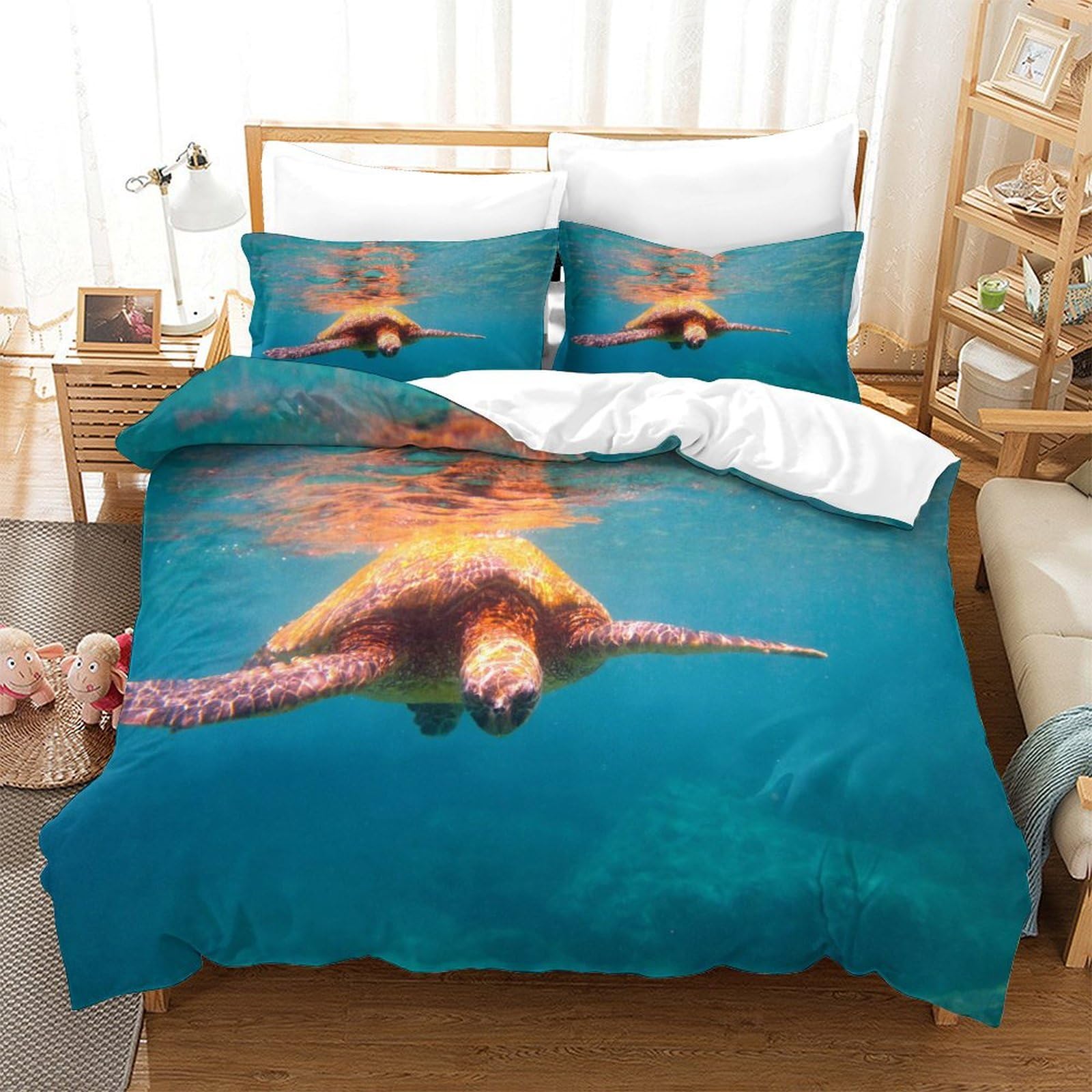 P1S9U7W5Y 3D Printed Turtle Pattern Duvet Cover Set 3pcs Microfiber Ocean Bedding Set King（220x240cm）