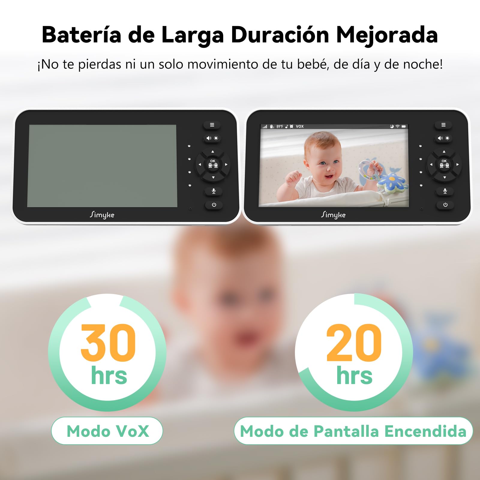 Simyke Monitor de video para bebé con cámara y audio, pantalla de 12,7 cm, 720P, sin wifi o modo de aplicación gratuita, Pan-Tilt-Zoom, canciones de cuna, recordatorio de alimentación, visión nocturna