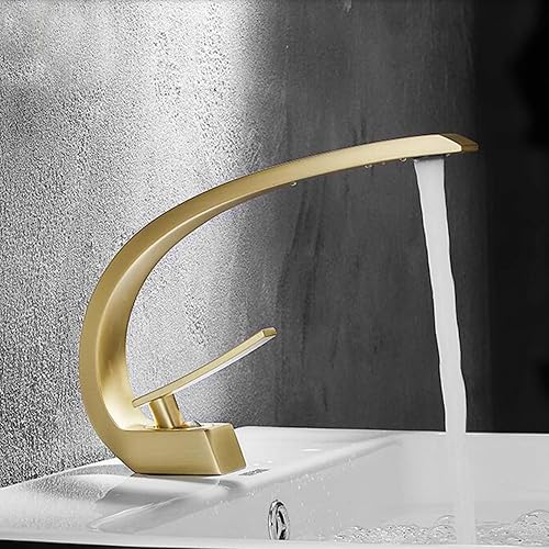 Grifo de lavabo de baño de una sola manija, diseño elegante de forma curvada, grifo de lavabo de un solo orificio (negro)