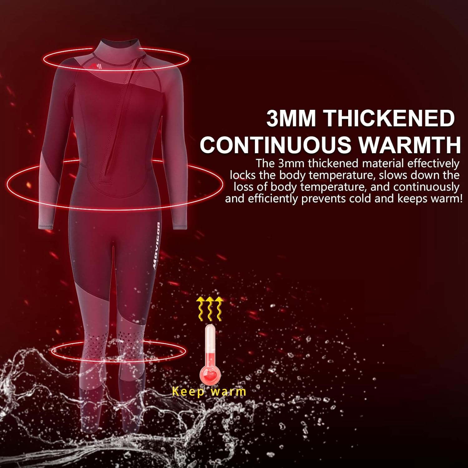 Nataly Osmann Unisex-Adults 3mm Black Neoprene Long Sleeve Zipper Wetsuit for Boating, Snorkeling, Diving, Swimming, Wakeboarding, Kayaking, Surfing, Paddle Boarding