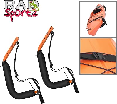 Kayak Storage Hooks - Set of 2 Wall Mount Garage Hangers - 125lbs Capacity Rack for Paddleboards, Surfboards, or Snowboards by Rad Sportz (Orange)