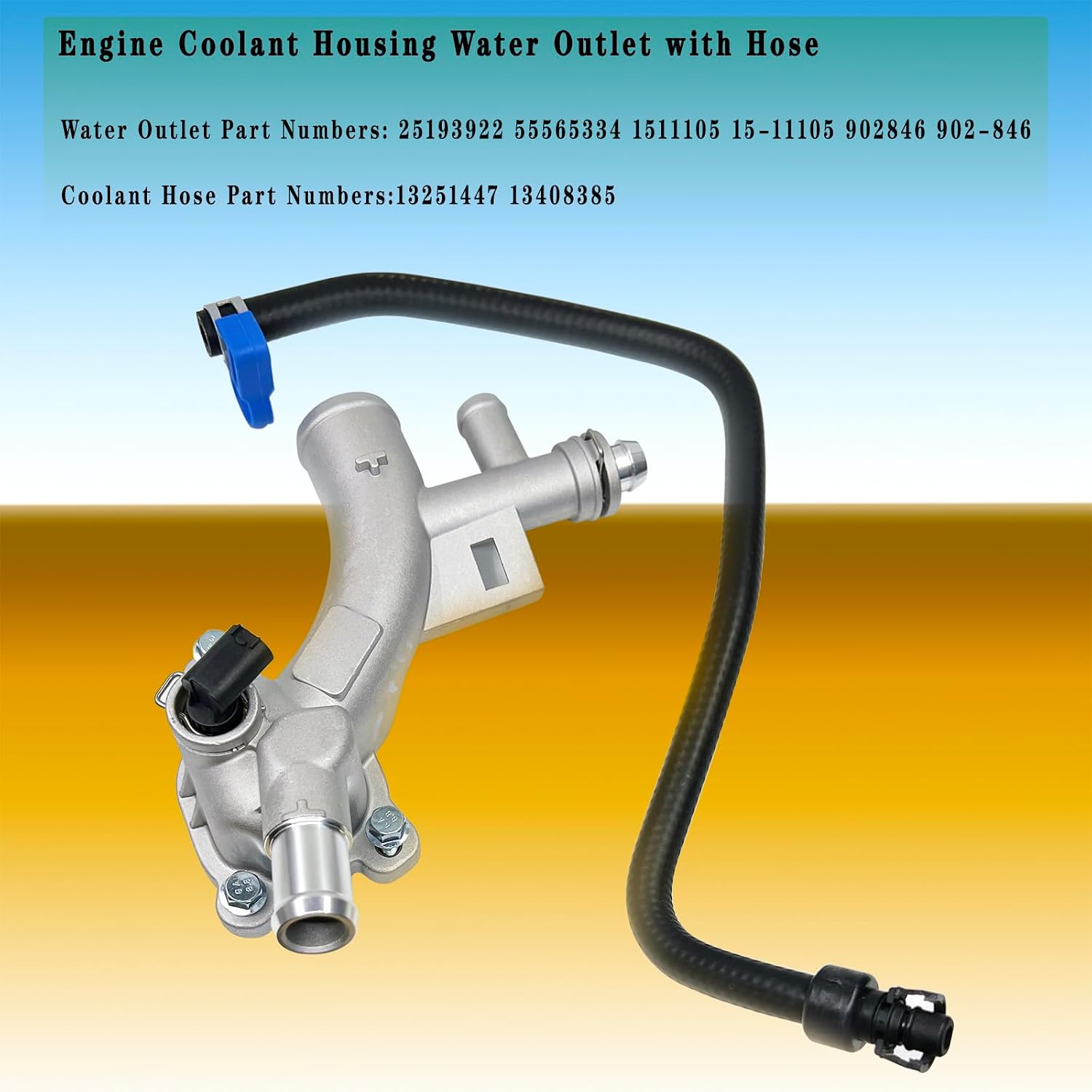 Aluminum Engine Coolant Thermostat Housing & Water Outlet w/Reservoir Inlet Hose - Fits 2011-2020 Chevy Cruze, Sonic, Trax, Volt & Buick Encore 1.4L (25193922, 13251447, 55565334, 902-846)