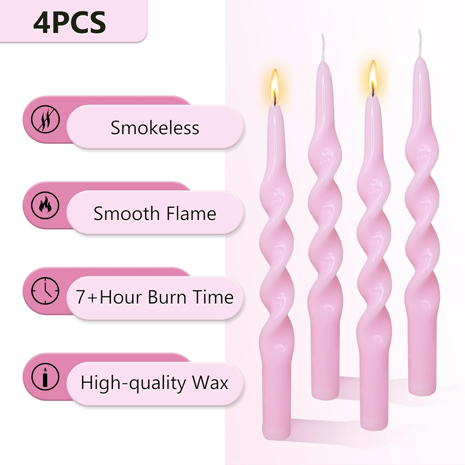Spiral Taper Candles Pink Twisted Candlesticks Pastel Candle Sticks Long Tapered Candles Unscented Twirl Candle Tall Smokeless Candle for Home Décor Weddings Holiday Gifts