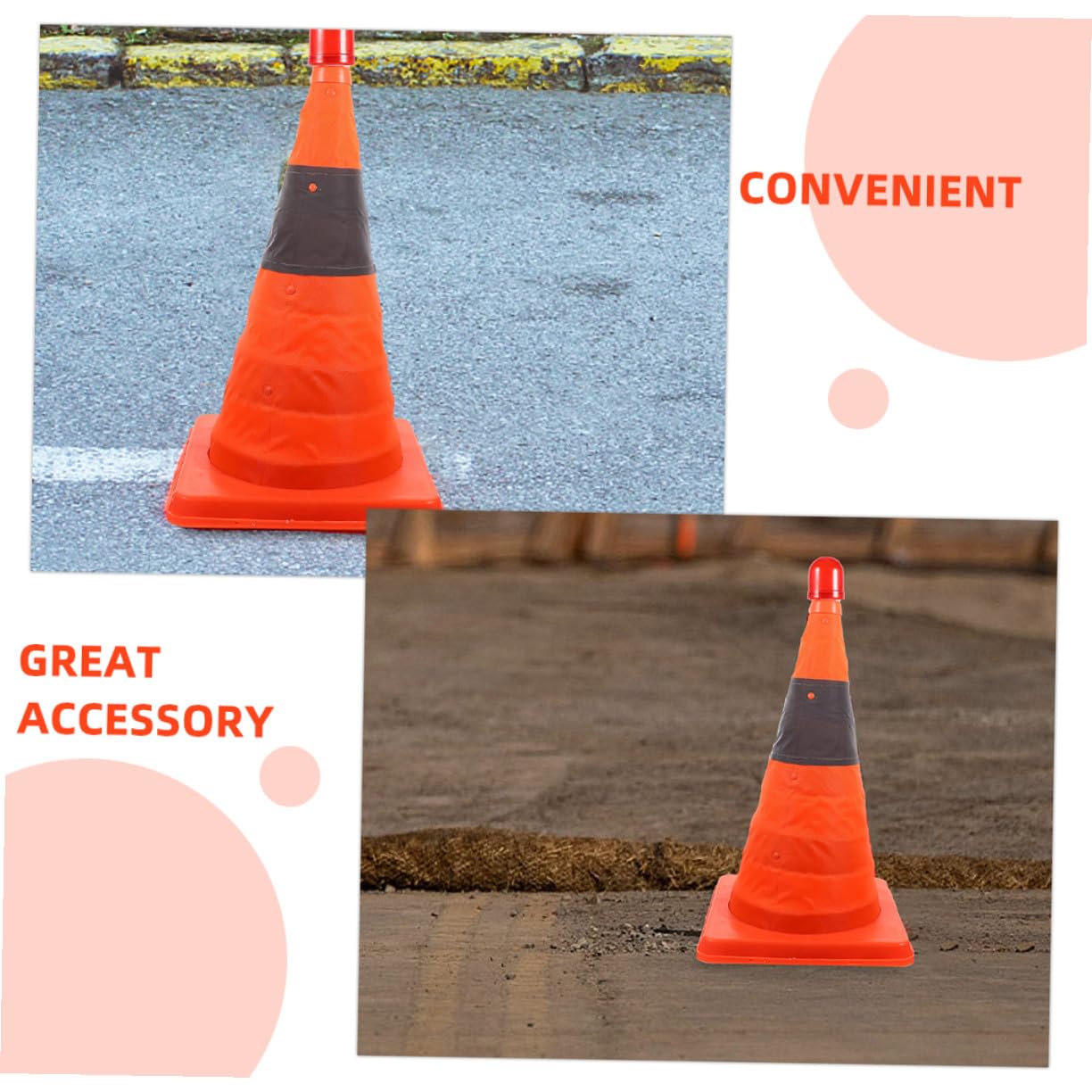 SEWACC Lot De 2 Cônes De d'urgence Pliables 45 Cm avec Éclairage LED, Colliers Réfléchissants Orange, Matériaux Solide Imperméables, Cônes De Sécurité Routière pour Chantier Et Stationnement
