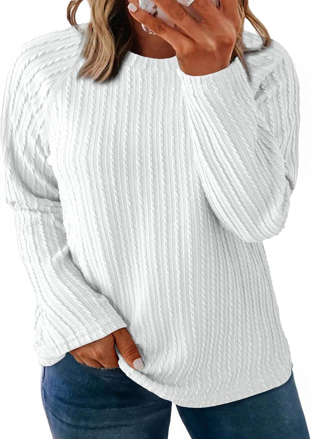 Eytino Plus Size Tops for Women Long Sleeve Crewneck Loose Casual 2026 Fall Fashion Knit Basic Tee(1X-5X)