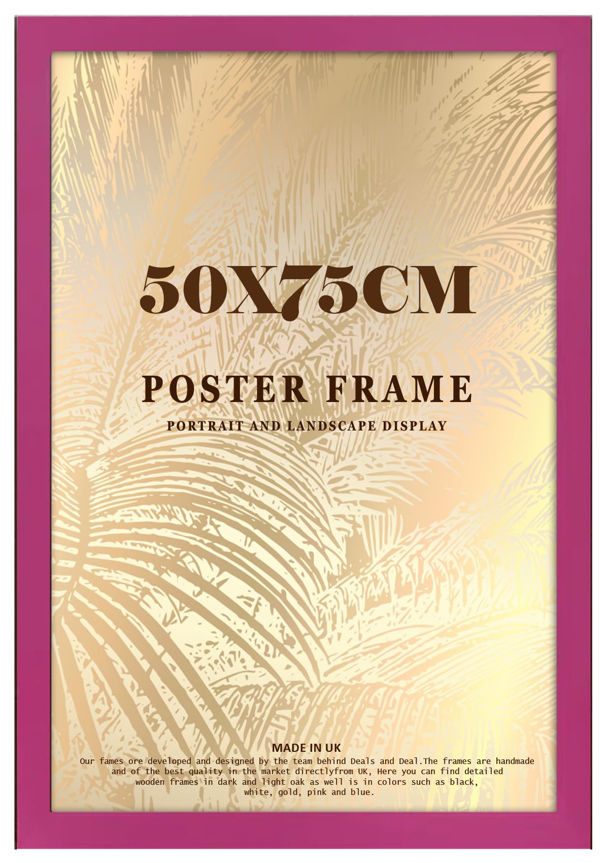 DEALS ON DEAL® Modern Large Poster Frame 75x50cm Mdf Wooden Picture Frames 50cm x 75cm for Jigsaw Puzzles/Shatter-Proof Front Vertical/Horizontal Mounting For Home & Office Décor-Pink