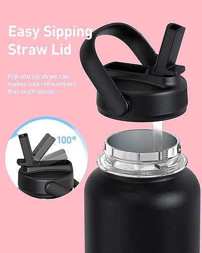 Miniatura 3 de TOURIT Botella de agua aislada de 32 onzas, botella de acero inoxidable con popote, aislamiento al vacío de doble pared para bebidas frías y