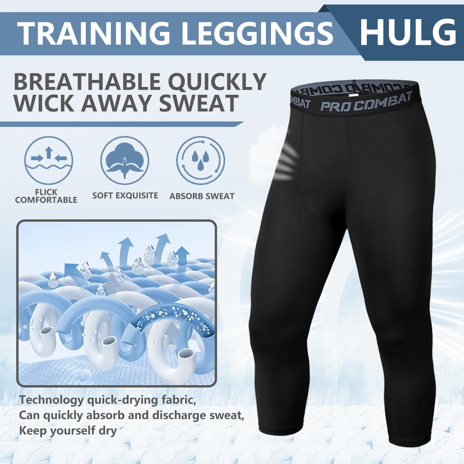 HULG Leggins Uomo 3/4,Leggings, Pantaloni e Collant da Corsa da Uomo,Pantaloni Palestra Uomo, Adatti per la Corsa, Il Jogging e Il Fitness