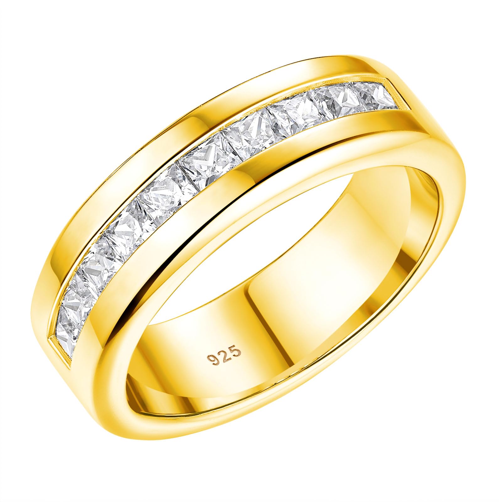 SweetJew Men's Wedding Rings 925 Sterling Silver Ring Princess Round Cut White AAAAA Cubic Zirconia Size 8-13