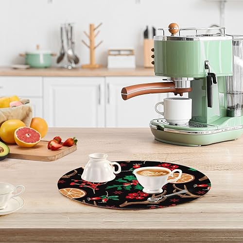 Miniatura 6 de Unique Christmas Pattern Holly Leaves Round Trivet 3 Pcs Absorb Water Cooking Pad for Hot Dishes Trivet for Hot Pot Kitchen Gadgets 15inch