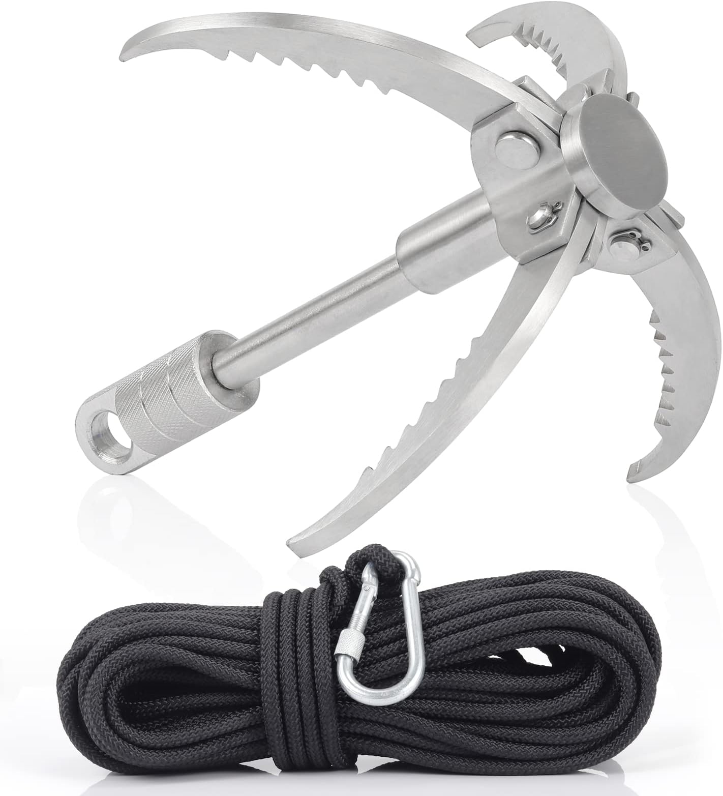 GYANDULY Large Grappling Hook with 65ft Rope, 4-Claw Folding Stainless Steel Grapple Hooks for Outdoor Survival, Camping, Hiking, Tree &Mountain Climbing