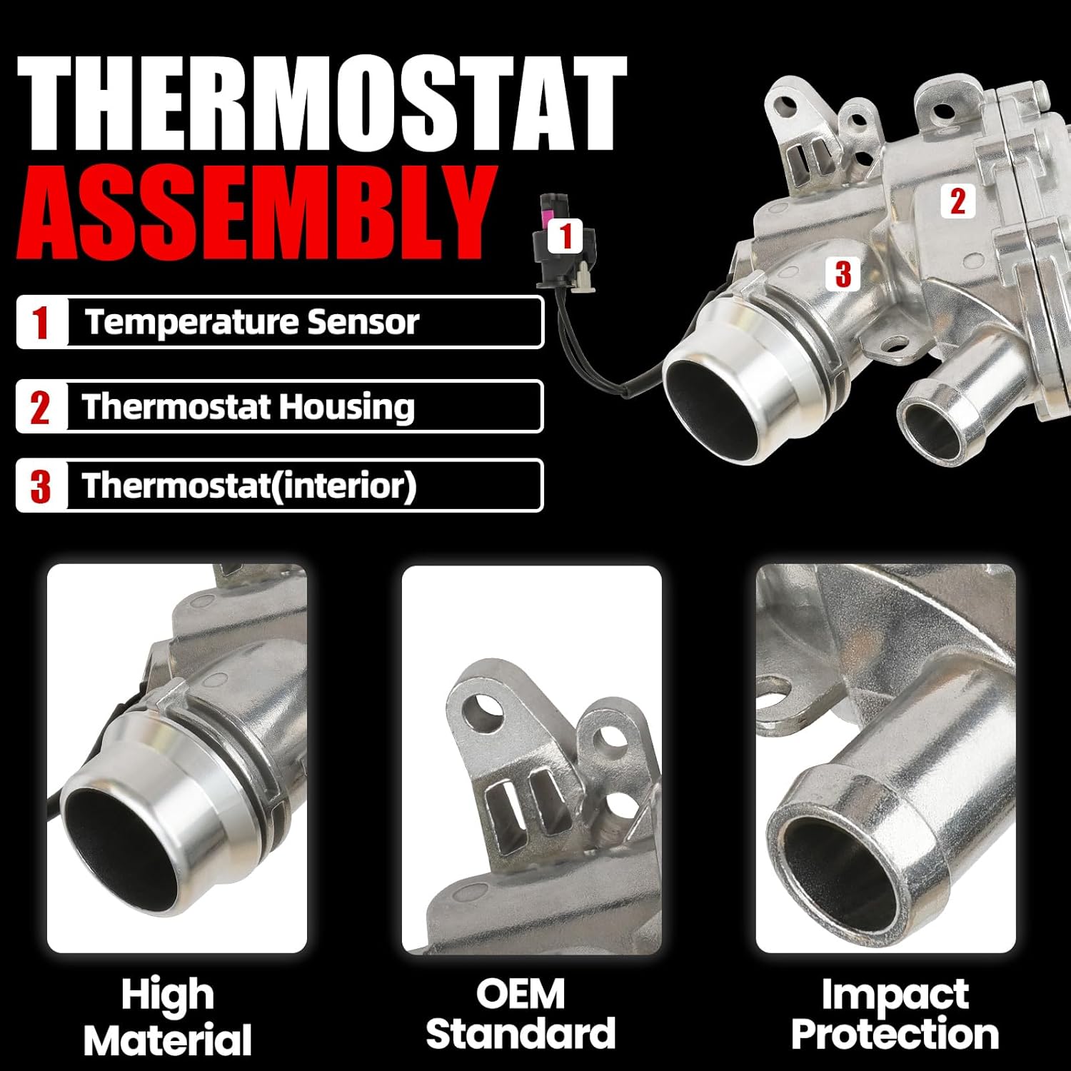 Engine Thermostat Housing Aassembly with Sensor Compatible with Land Rover Discovery LR4 Range Rover Sport Velar, Jaguar F-Type F-Pace XF XE XJ 2013-2020 3.0L, Aluminum Thermostat Replace LR117568