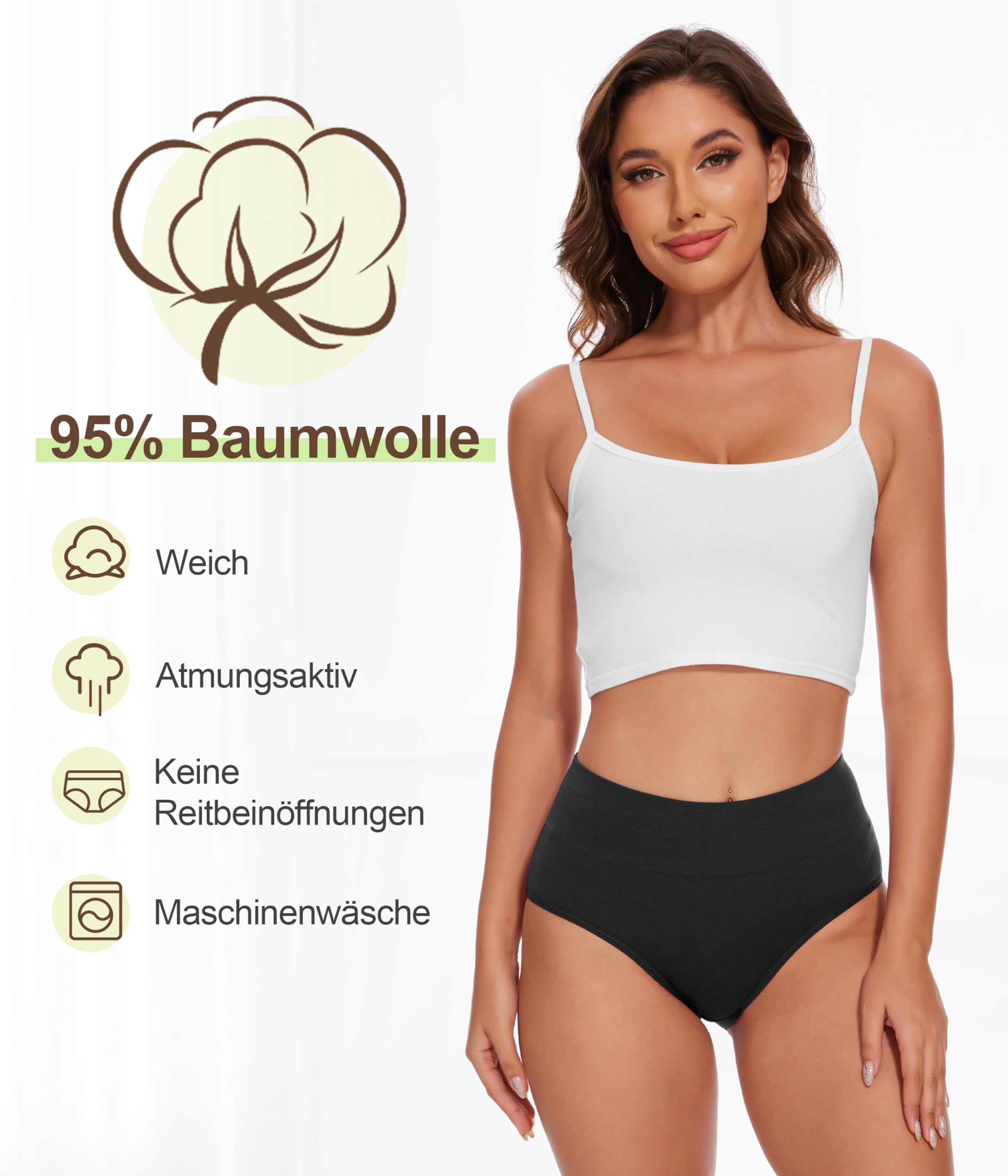 YESWEL Unterhosen Damen 5er Pack, Baumwolle Hohe Taille Unterwäsche, Hipster Stretch Atmungsaktive Panties für Frauen (Gr. S-3XL)
