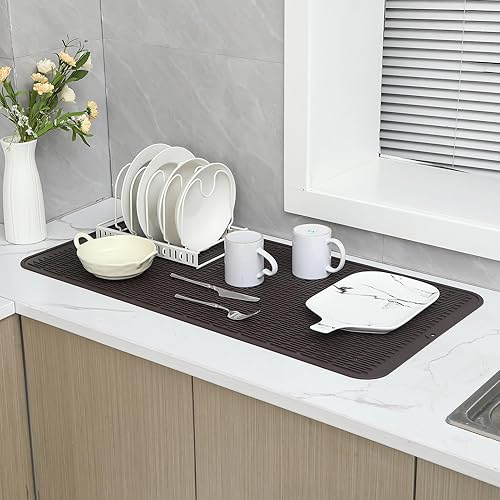 Miniatura 112 de Tapete de silicona para secado de platos para múltiples usos, fácil de limpiar, ecológico, resistente al calor, tapete de silicona para encimera