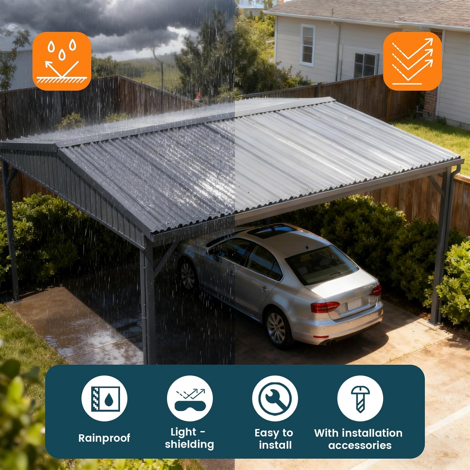 Galvanized Steel Roof Panels 18 Pcs Metal Roof Panels, Corrugated Panels Metal Carport Kits Used for Industrial Plants, Warehouses, Roof Construction of Various Buildings, 42.6 in x 17.7 in