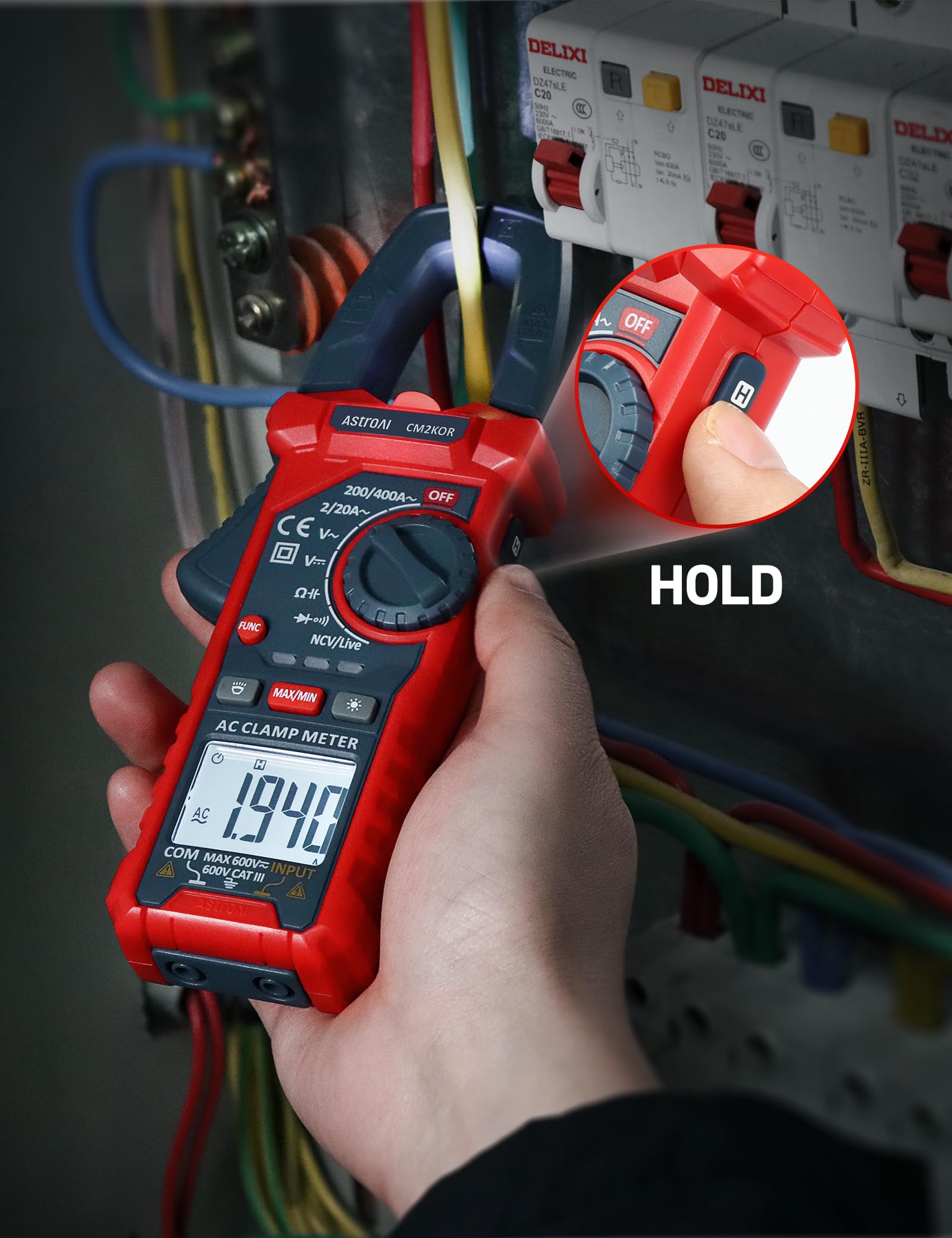 AstroAI Digital Clamp Meter Multimeter 2000 Counts Amp Voltage Tester Auto-ranging with AC/DC Voltage, AC Current, Resistance, Capacitance, Continuity, Live Wire Test, Non-contact Voltage Detection — Amazon image 6