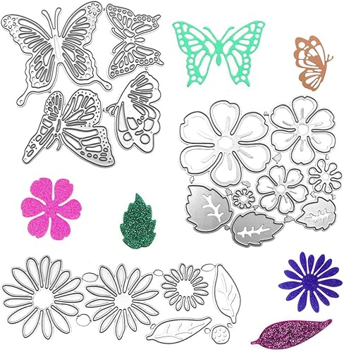 AFUNTA Herramienta de plantillas de troquelado de metal, 2 juegos de hojas de flores, 14 estilos, plantillas 3D troqueladas y 4 troqueles de corte
