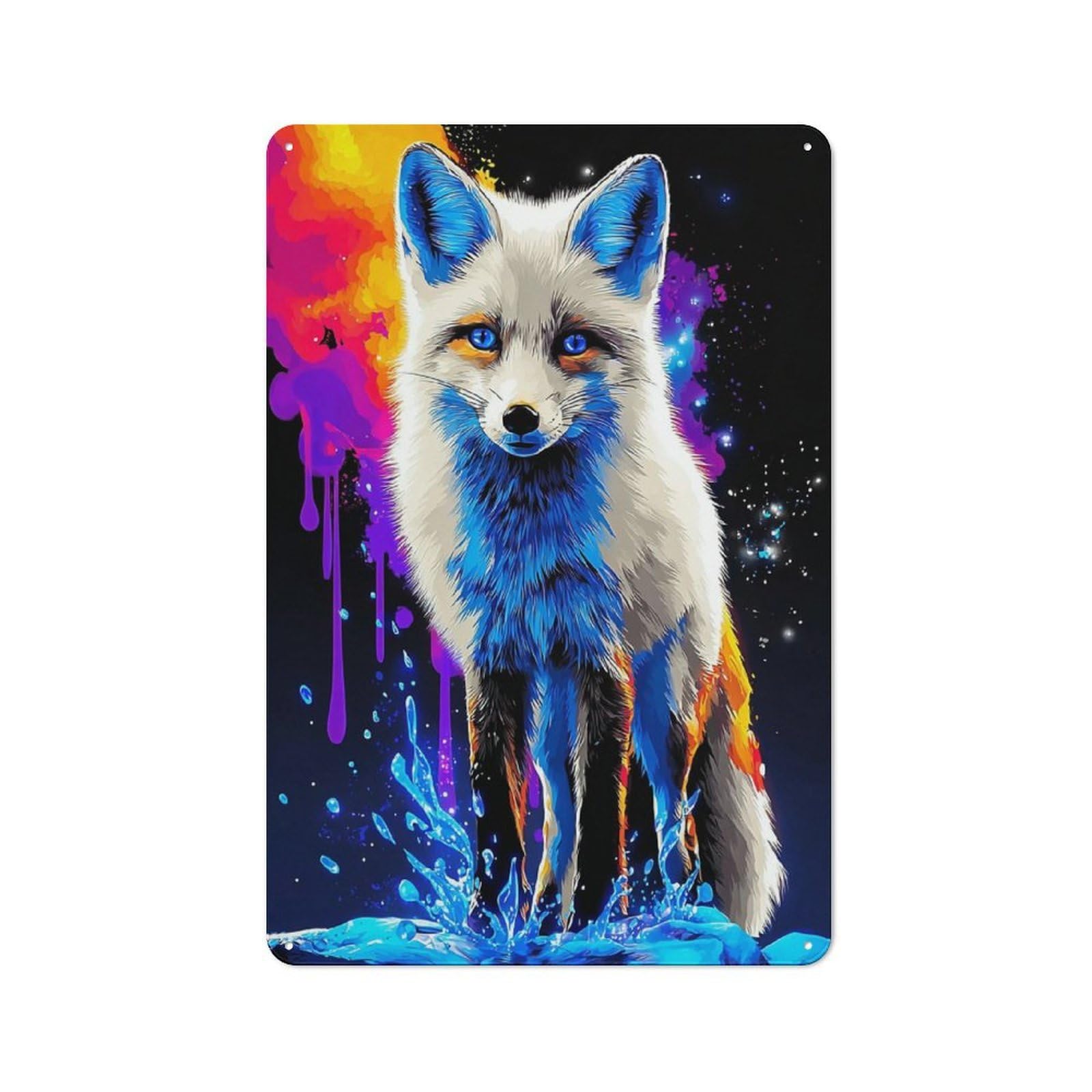 Junmoney Colorful Fox In Abstract Art Vintage Metal Plaque 30X20cm For Café Or Restaurant, A Decorative Gift For A Newly Furnished Café And Restaurant