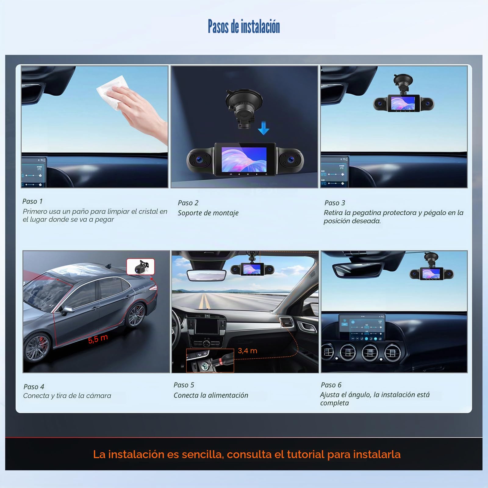 CAMECHO Dashcam Coche Delantera Trasera con 4 Cámaras FHD 1080P Gran Angular, Pantalla IPS de 3 Pulgadas 360° Dash-CAM con WiFi App Visión Nocturna G-Sensor 24H +Reverse Line