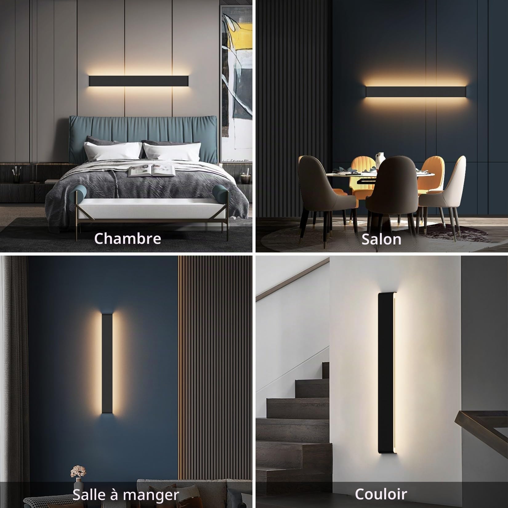 Klighten Applique Murale Interieur LED 83CM Lampe Murale Blanc Chaud 3000K 30W Luminaire Mural Moderne pour Chambre Salon Escalier Couloir, Noir