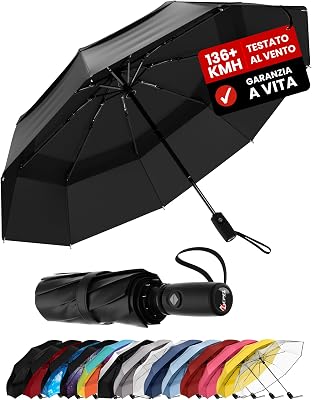 Repel Umbrella Ombrello Pieghevole Antivento Compatto e Resistente – Apri e Chiudi Automatico - Struttura in Fibra di Vetro, Telo Impermeabile – Ombrello Portatile Perfetto per Zaino, Borsa e Viaggi