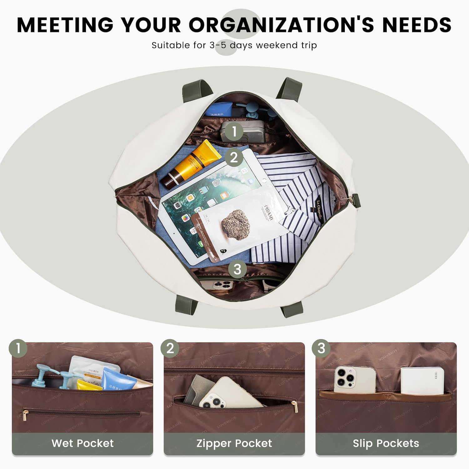 LOVEVOOK Weekender Bag, Large Travel Duffel Bag for Women with 2 Packing Cubes, Carry on Overnight Bag with Shoe Compartment, Mom Hospital Bags for Labor and Delivery - Image 4