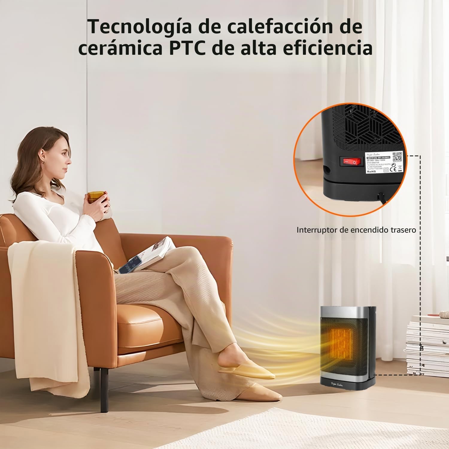 Taylor Swoden Calefactor cerámico PTC 1500W con mando a distancia, pantalla LED, temporizador 24H, oscilante 70º, 3 velocidades y modo ECO. Calentamiento rápido dormitorios, despachos etc, 2 Piezas