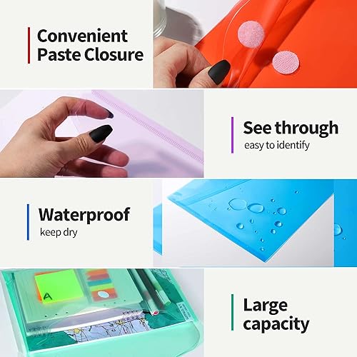 Vista 19 de LEOBRO Sobres de plástico, 8 carpetas de plástico para documentos, carpeta de archivos A4, soporte para documentos, bolsas de archivos