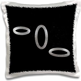 3dRose 16x16 inch Pillow Case - Image of Black Minimalist Painting with Three Silver Metallic Ovals Lens Art by Florene - Contemporary Minimalist