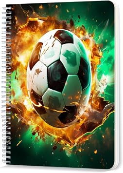 Spiral Notebook,Double-Wire Spiral College Lined Journal Notebook for Study and Notes,100 Pages,5.71x 8.26 in - Soccer Ball Enveloped in Flames with Green Light Effects