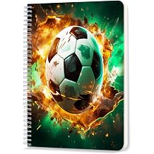 Spiral Notebook,Double-Wire Spiral College Lined Journal Notebook for Study and Notes,100 Pages,5.71x 8.26 in - Soccer Ball Enveloped in Flames with Green Light Effects