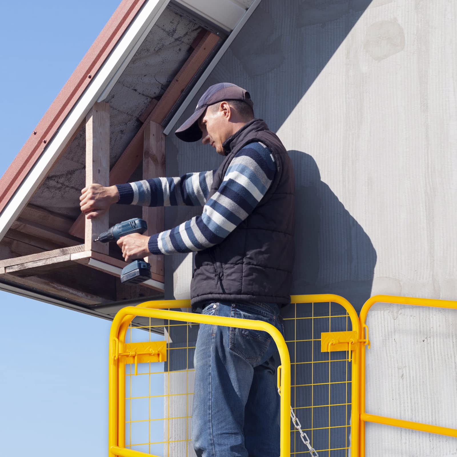 VEVOR Piattaforma Cestello di Sicurezza in Acciaio 91,4 x 91,4 x 94 cm Capacità Carico Max. 544,3kg, Cesta per Muletto con Piattaforma di Lavoro Portapersone Uso Industriale in Acciaio 91,4 x 91,4cm